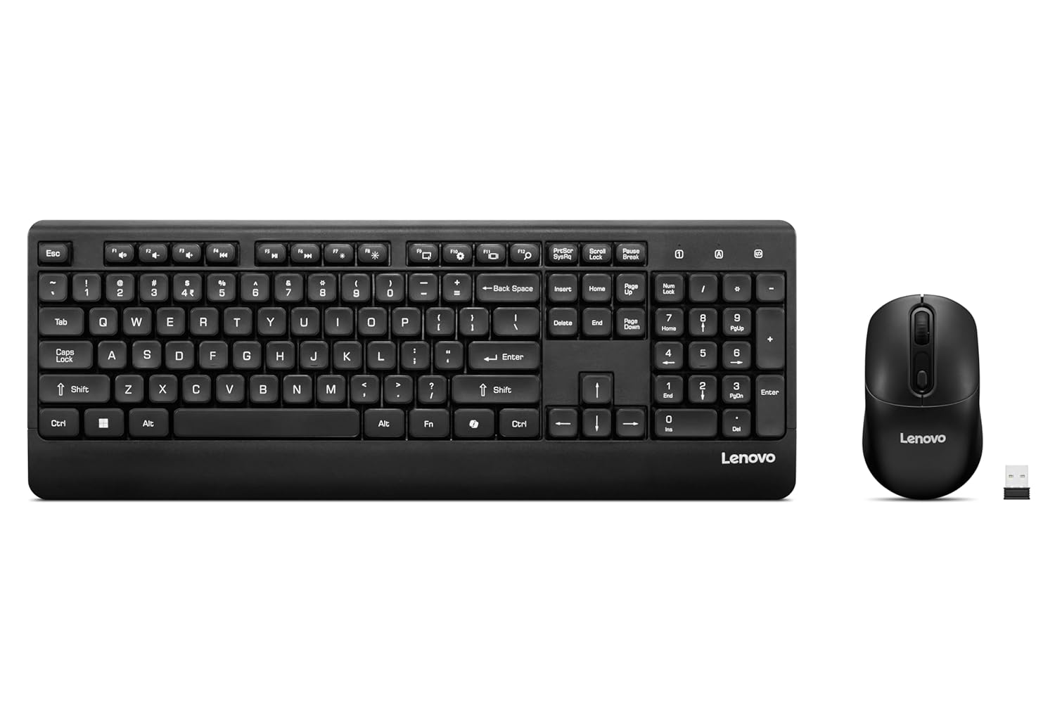 Lenovo 210 2.4GHz Wireless USB Keyboard and Mouse Combo, Waterproof Exoskeleton| Splash Proof Keys| 1600 DPI Full Size Mouse| One-Touch Co-Pilot Key| Adjustable Keyboard Stand | 3 Yr Warranty