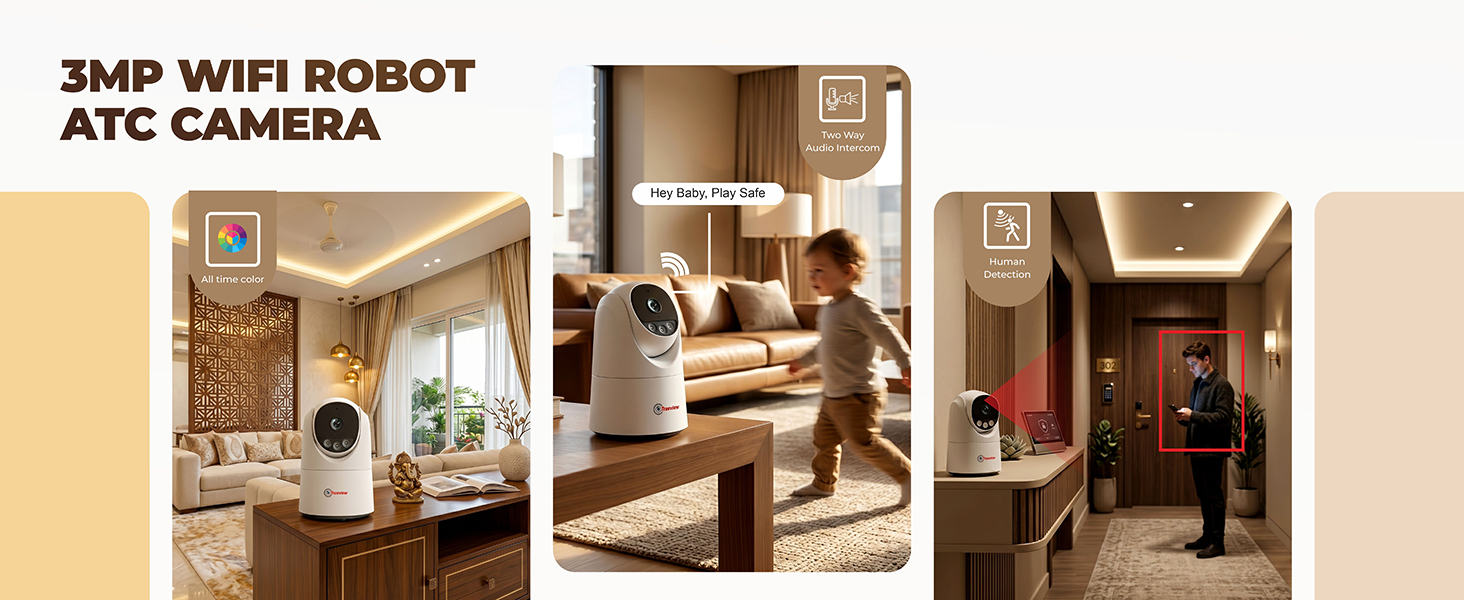 Indoor CCTV WiFi camera with motion detection alerts and real time notification system